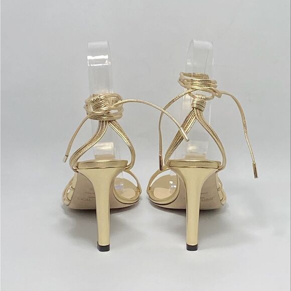 Jimmy Choo Antia Metallic Leather Ankle-Tie Sandals size 37.5 - Picture 9 of 12
